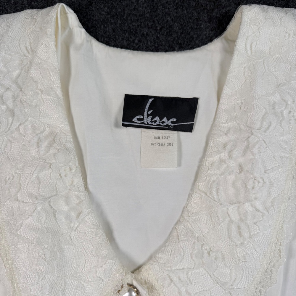 Vintage Elisse Jr Off White Lace Collar Button Front Mini Dress Size 11/12 USA - Picture 3 of 12